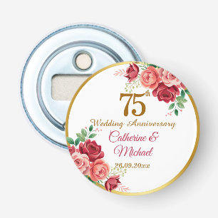 75. Hochzeitsjubiläum Goldrahmen Blumen Flaschenöffner