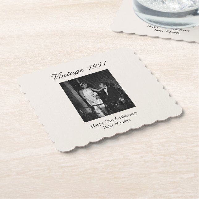 75. Hochzeitsjubiläumsfeier Personalisiertes Foto Untersetzer (angewinkelt)