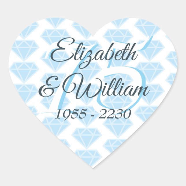 75. Hochzeitstag Diamantenfeier Herz-Aufkleber (Vorderseite)