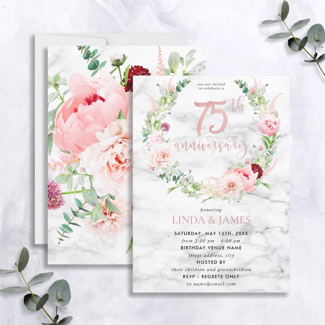 75. Hochzeitstag Elegante Rose Gold Flora Einladung (Von Creator hochgeladen)