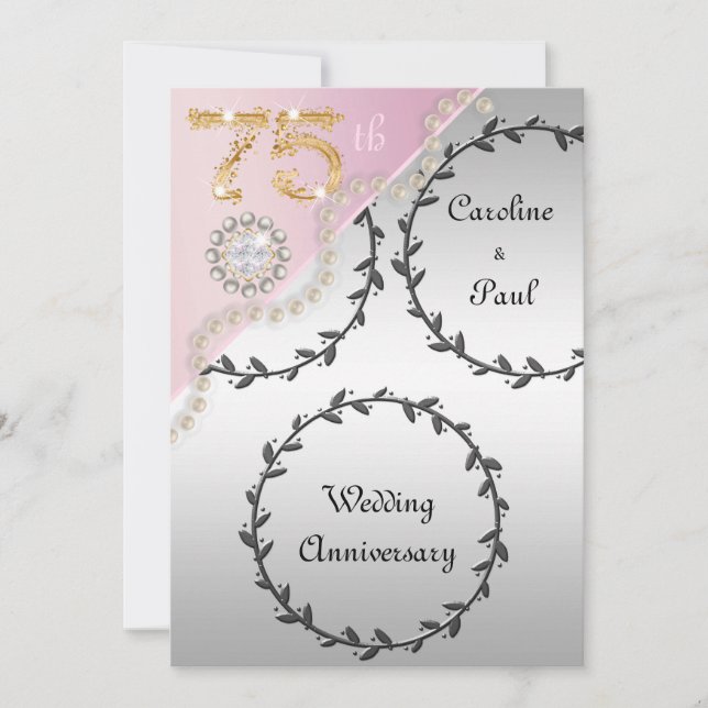 75. Hochzeitstag mit Silberne Rose Gold Einladung (Vorderseite)