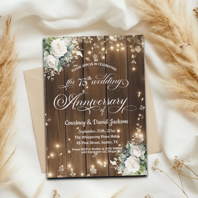75. Hochzeitstag Rustikale Streichellichter Einladung (Von Creator hochgeladen)