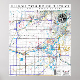 75. Illinois House District - Detaillierte Straßen Poster