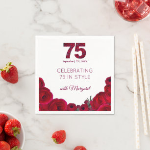 75 Jahre Fette Rote Blumen 75. Geburtstagsfeier Pa Serviette