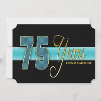 75 JAHRE GEBURTSTAG PARTY INVITATION AQUA/SCHWARZ EINLADUNG