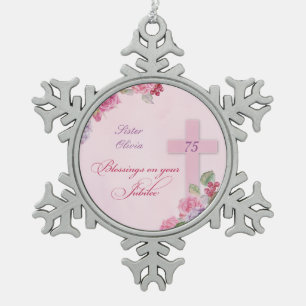 75. Jahrestag des religiösen Lebens katholische N Schneeflocken Zinn-Ornament