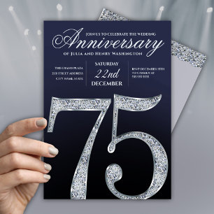 75. Jubiläum Diamant Silber Navy Blau Modern Einladung
