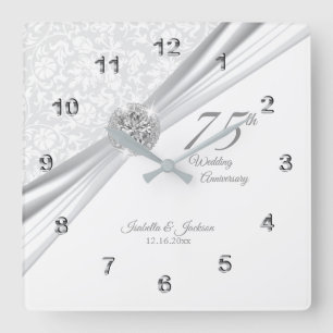 75. oder 60. Diamond Wedding Anniversary Keepake Quadratische Wanduhr