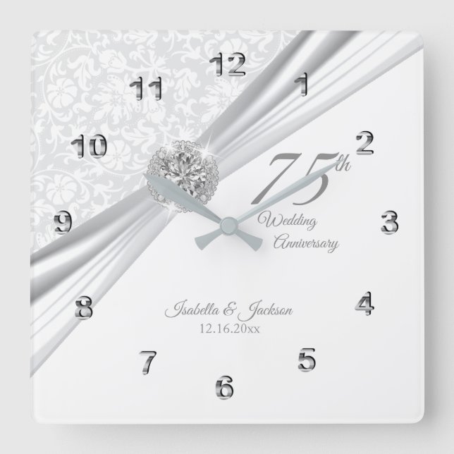 75. oder 60. Diamond Wedding Anniversary Keepake Quadratische Wanduhr (Vorderseite)