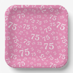 75. Party Random Number Pattern Rosa/Weiß Pappteller