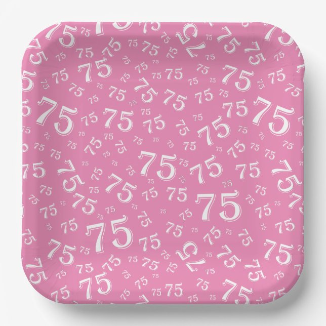 75. Party Random Number Pattern Rosa/Weiß Pappteller (Vorderseite)