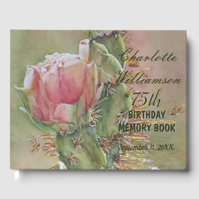 75. Peach Cactus Floral Birthday Memory Gästebuch (Vorderseite)