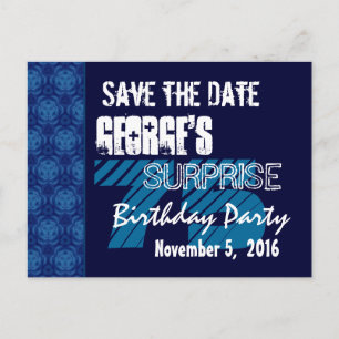 75. Überraschung Geburtstag Save the Date blaues M Ankündigungspostkarte