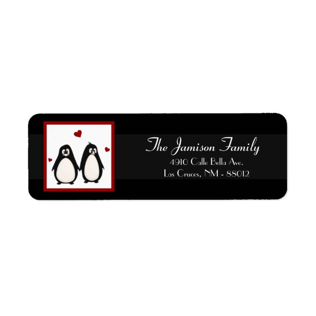 .75"x2.25" Rücksendeadresse Label Pinguin Liebe Co (Vorne)