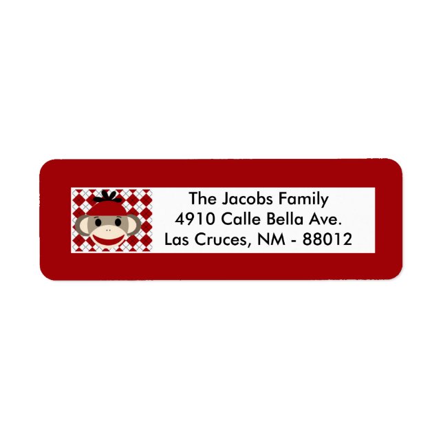 .75"x2.25" Rücksendeadresse Label Red Sock Affe (Vorne)