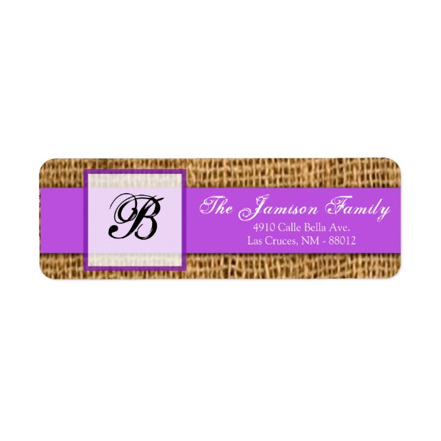 .75"x2,25" Rücksendeadresse Lila Burlap Lace (Vorne)