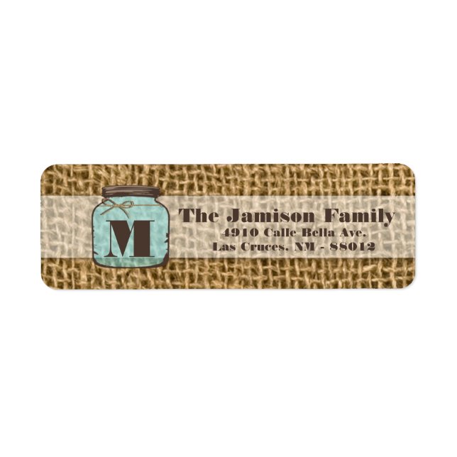 .75"x2,25" Rücksendeadresse Mason Jar Burlap Count (Vorne)