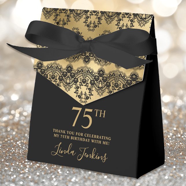 75th Birthday Elegant Gold Lace Thank You Geschenkschachtel (Von Creator hochgeladen)