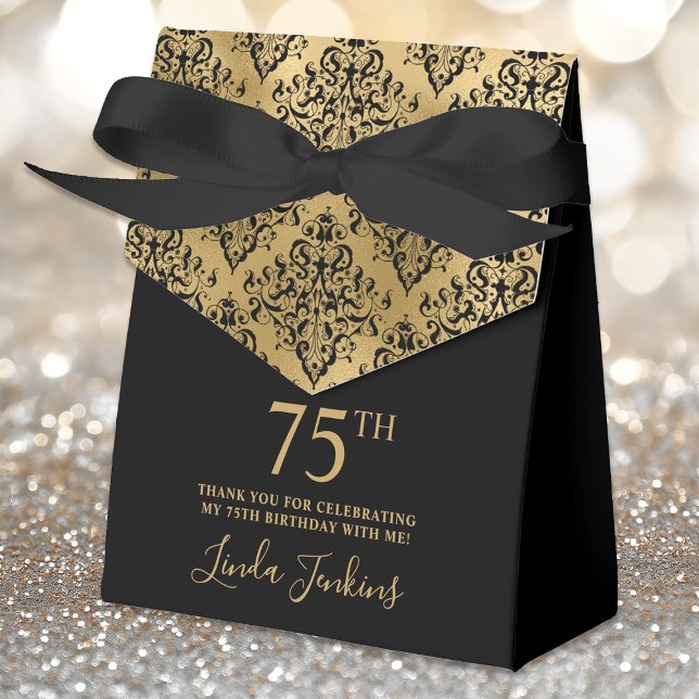 75th Birthday Gold Damask Thank You  Geschenkschachtel (Von Creator hochgeladen)