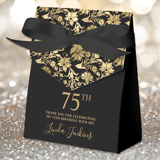 75th Birthday Gold Floral Thank You  Geschenkschachtel (Von Creator hochgeladen)