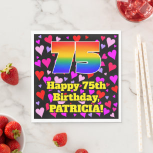 75th Birthday: Loving Hearts Pattern, Rainbow # 75 Serviette