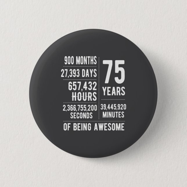 75th Birthday Men Women Funny 75 Years Old  Button (Vorderseite)
