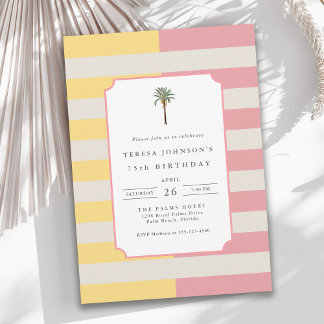 75th Birthday Palm Beach Pastel Stripe Tropical Einladung