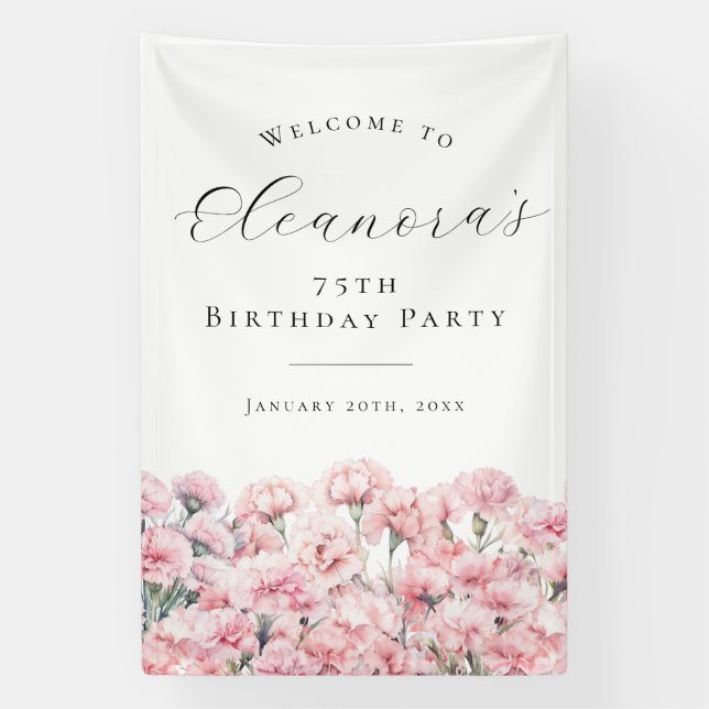 75th Birthday Party January Birth Flower Welcome Banner (Vertikal)