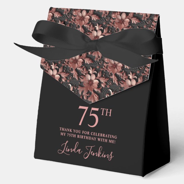 75th Birthday Rose Gold Floral Thank You  Geschenkschachtel (Vorderseite)