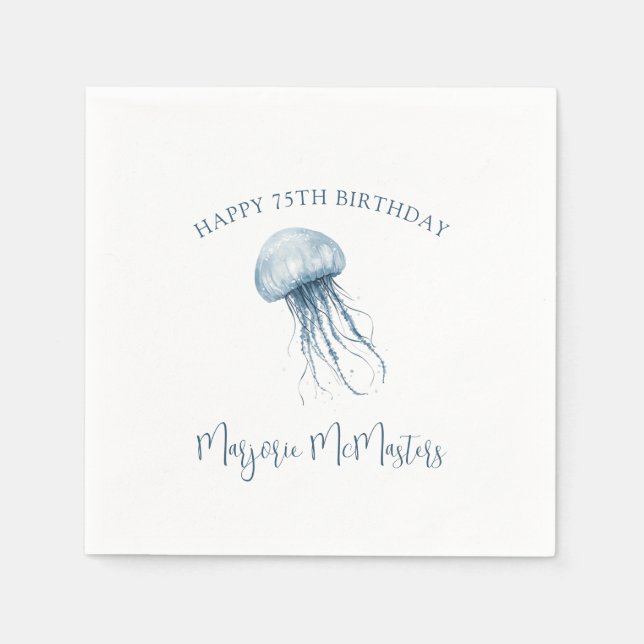 75th Birthday Simple Coastal Jellyfish Custom Serviette (Vorderseite)