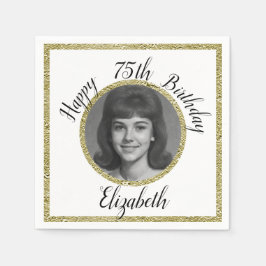75th Custom Photo White and Gold Birthday Serviette