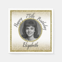 75th Custom Photo White and Gold Birthday Serviette