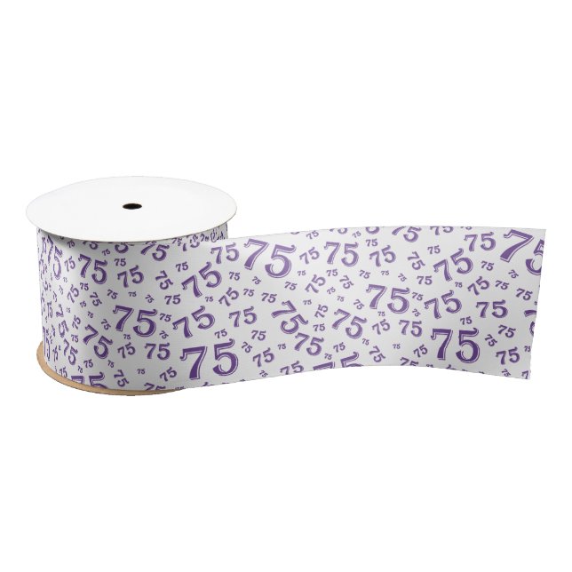 75th Modern Random Number Pattern Purple/White Satinband (Spule)