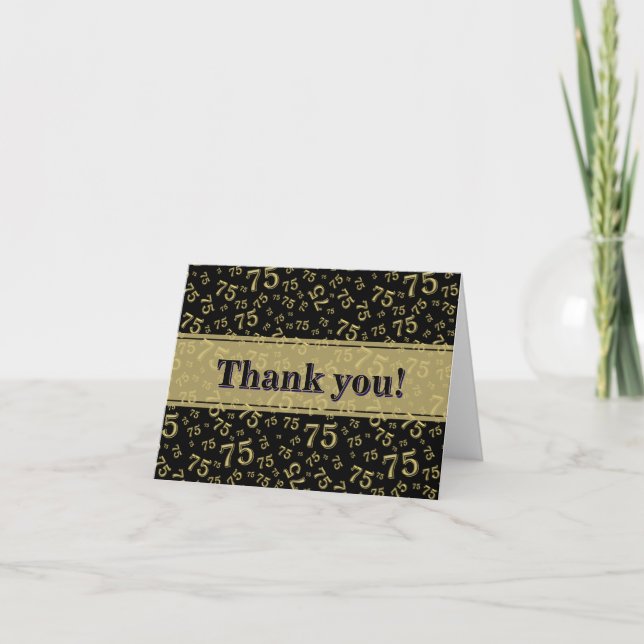 75th "Thank you!" Black/Gold Number Pattern Dankeskarte (Vorderseite)