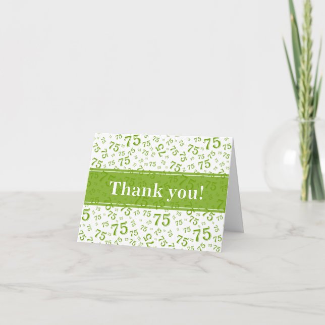75th "Thank you!" Green/White Number Pattern Dankeskarte (Vorderseite)