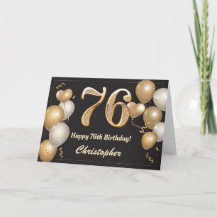 76. Geburtstag Black and Gold Balloons Geburtstag Karte