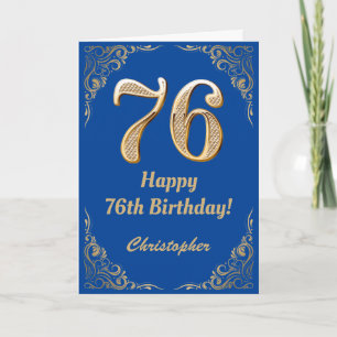 76. Geburtstag Blau und Gold Glitzer Rahmen Karte