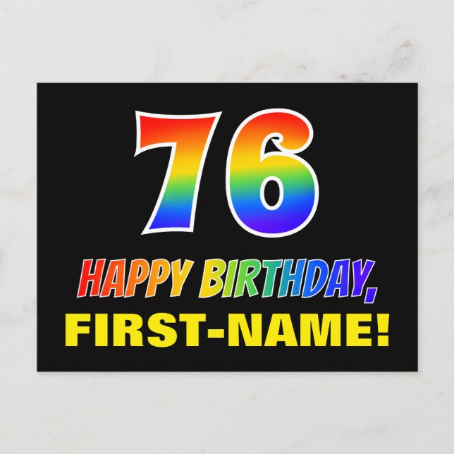 76. Geburtstag: Bold, Fun, Simple, Rainbow 76 Postkarte (Vorderseite)