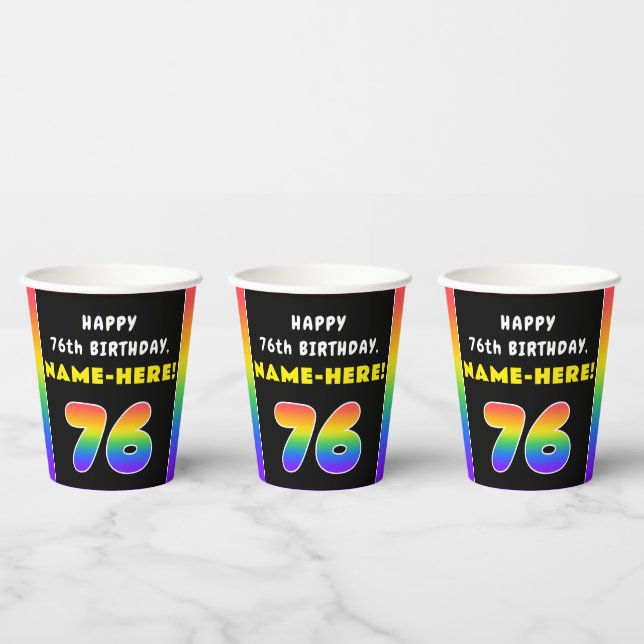 76. Geburtstag: Farbiger Regenbogen # 76, Individu Pappbecher (Multi)