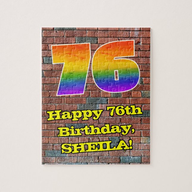 76. Geburtstag: Fun Graffiti-Inspiriert Regenbogen Puzzle (Vertikal)