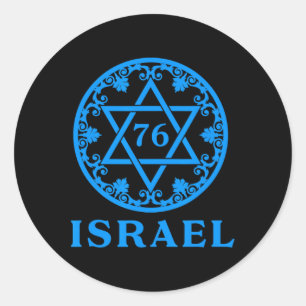 76 Geburtstag Israelischer Yom Ha'atzmaut Unabhäng Runder Aufkleber