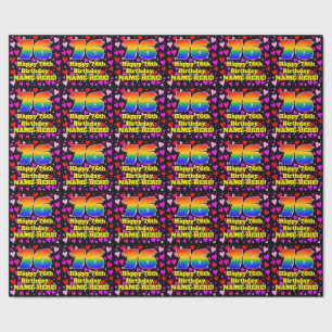 76. Geburtstag: Loving Hearts Pattern, Regenbogen Geschenkpapier