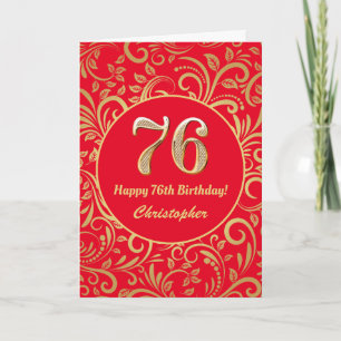 76. Geburtstag Muster Rot und Gold Floral Karte