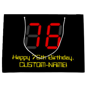 76. Geburtstag: Red Digital Clock Style "76" + Nam Große Geschenktüte