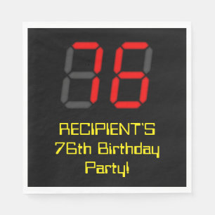 76. Geburtstag: Red Digital Clock Style "76" + Nam Serviette