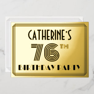 76. Geburtstagsfeier — Art Deco-Stil „76“ & Name Folieneinladung