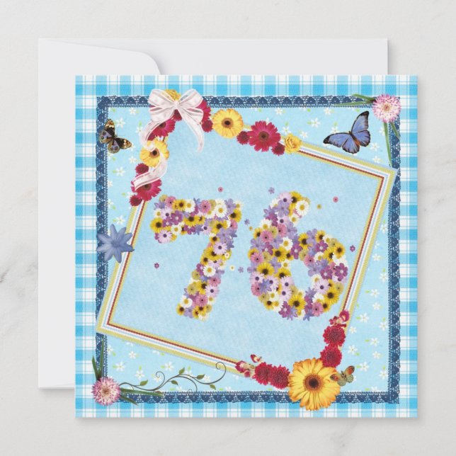 76. Geburtstagsparty Einladung Blume, Schmetterlin (Vorderseite)