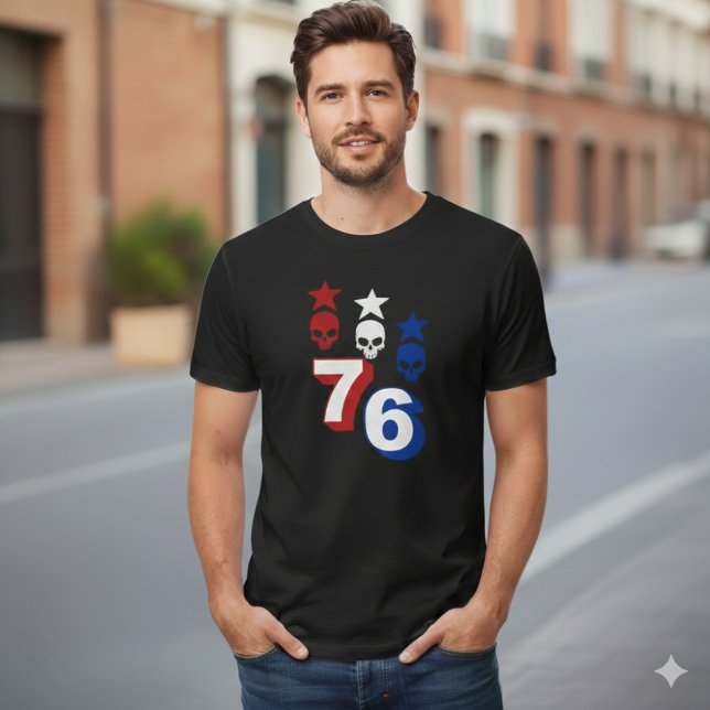 ​76 Patriotic American Skulls Vintage 1776 T-Shirt (Von Creator hochgeladen)
