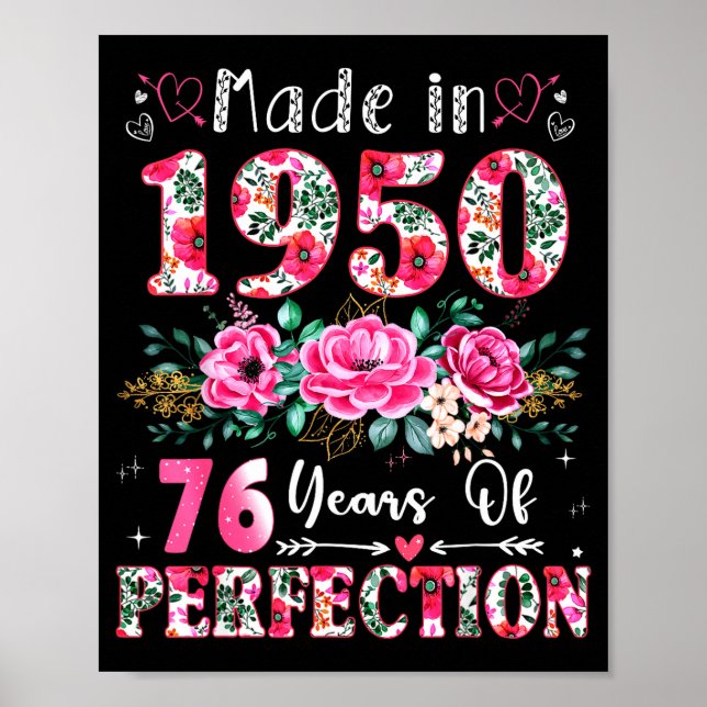 76 Year Old Made In 1950 Floral 76th Birthday Wome Poster (Vorne)