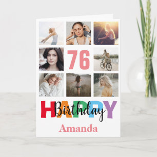 76th Happy Birthday Photo Collage Modern Pink Card Karte